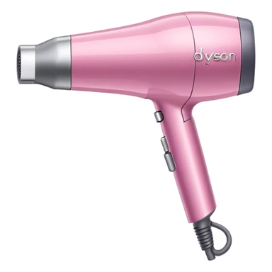 A pink Dyson Supersonic hair dryer, slight angle, realistic style, Features the distinctive hollow circular head with the barrel running through the center, sleek modern design, glossy pink finish with metallic silver accents on the nozzle ring. Compact proportions , clean lines, slight shading  sticker