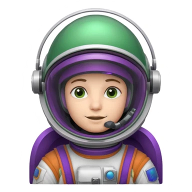 An astronaut wearing a cowboy's hat on his helmet, green and purple accents for the space suit sticker
