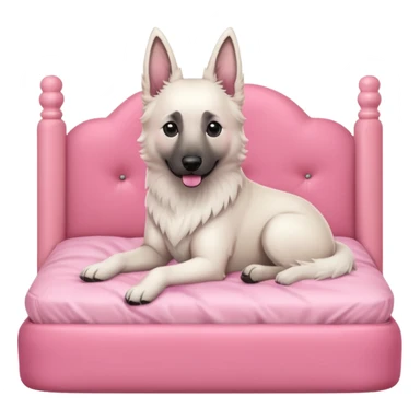 White belgian Shepard sit in a pink bed
  sticker