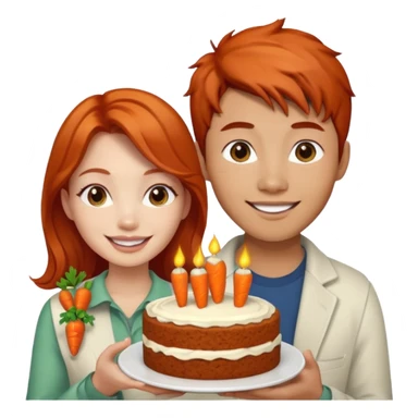 Redhead girl and Asian guy with carrot cake sticker