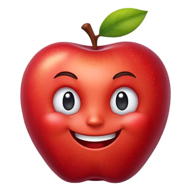 "Create a cartoon emoji of a red apple with a sly, mischievous grin. The apple should have playful anthropomorphic features like raised eyebrows and a smirk, styled as a 3D sticker with transparent background, vibrant colors, and subtle shading to convey a 'naughty' vibe." sticker