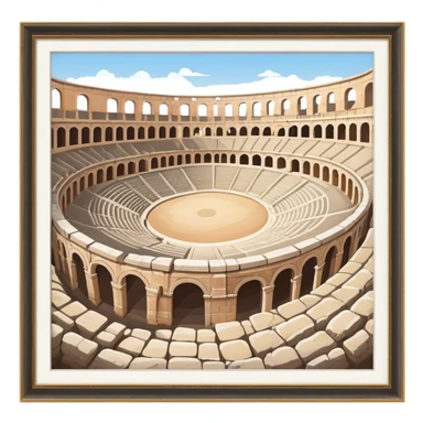 Cinematic Realistic Pula Arena Landmark Emoji, showcasing the ancient Roman amphitheater rendered with detailed weathered stone textures and dramatic lighting. sticker