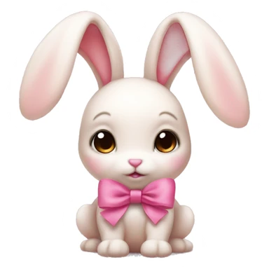 Baby pink bunny with floppy ears and a pink bow sticker