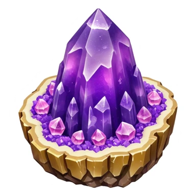 3D render of Rock Candy Geode, made entirely of dessert materials, glistening sugar crystal texture, sjagged translucent purple sugar crystals, delicious confectionery aesthetic, Apple emoji style, isolated on white background --v 6.0. sticker