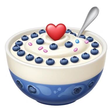 White yoghurt in a bowl with blueberries and hearts sticker