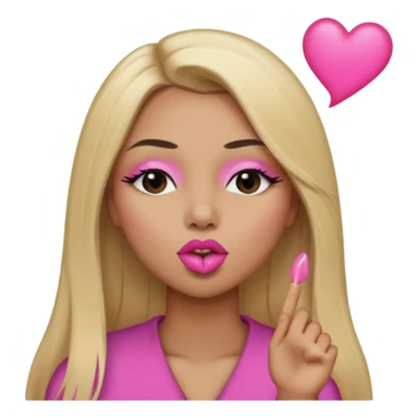 Mujer color de piel moreno claro, con cabello rubio largo, lacio y suelto, ojos negros, labios rosa, mandando un beso con un ojo cerrado  sticker