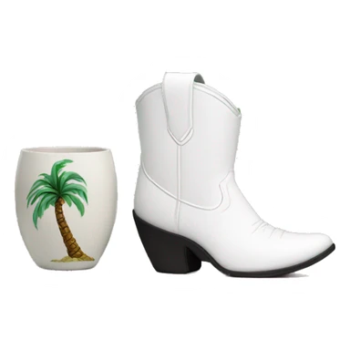 White cowgirl boot vase with palm tree  sticker