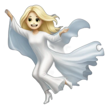 a blondie girl dressed as a ghost moving up the floor going to a party sticker