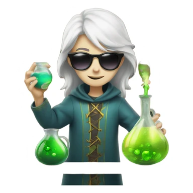 Young pale wizard mixing potions while wearing sunglasses sticker