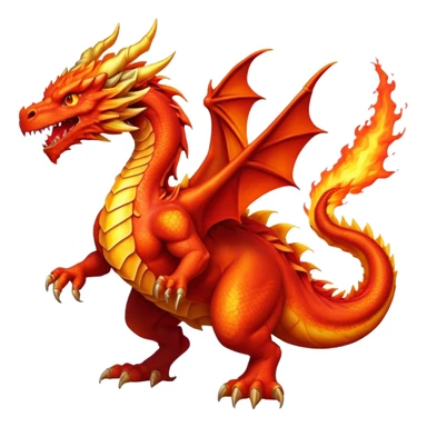 cinematic-noble-fierce-fire-dragon-full body-emoji,-poised-and-imposing,-with-a-muscular,-scaled-body-ablaze-in-fiery-hues-of-crimson,-molten-orange,-and-molten-gold,-and-intense,-burning-eyes-that-mirror-the-heart-of-a-volcano;-rendered in detail, displaying hi sticker