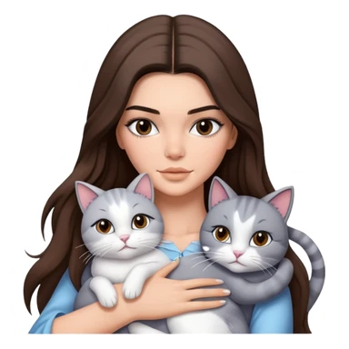 Kendall Jenner long hair with fancy dress hug one grey white cat sticker
