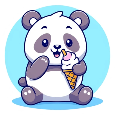 Panda eating ice cream in sticker