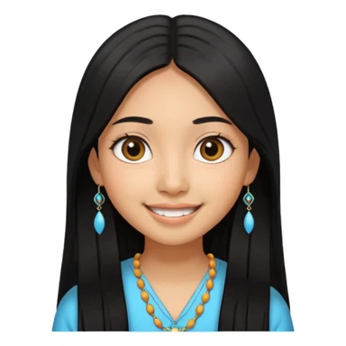 20 yr old asian woman hair  center part big eyes big smile tanned skin straight black hair hippie part hair  sticker