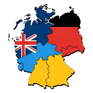 Germania divisa con bandiera US sud-ovest (Monaco, Francoforte), UK nord-ovest (Amburgo, Colonia), URSS est (Berlino Est, Dresda), France sud-ovest (Stoccarda, Friburgo) sticker