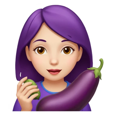 Girl eating eggplant sticker