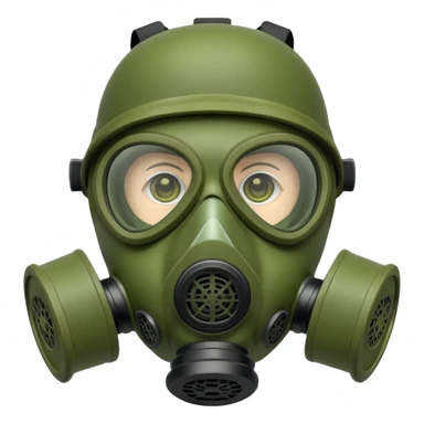green gas mask, one filter sticker