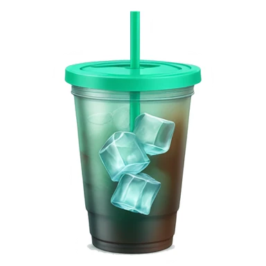 Realistic plastic cup and lid with half full Transluscent dark mint green and large ice cubes inside and one straw through the top of the lid. sticker