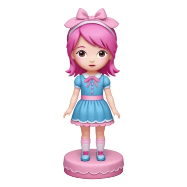 Isolated detaile illustration modern raspberry torte doll figurine full body with pink hair and a pink hairband standing sticker