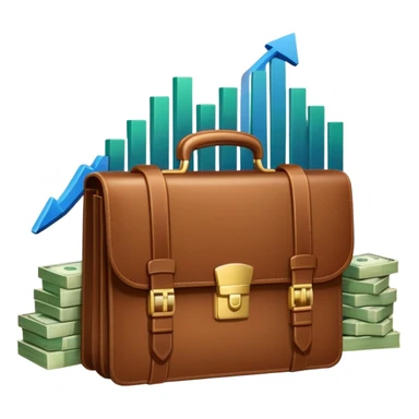 An icon showing a briefcase, a stack of money, and a graph with upward growth, representing business and entrepreneurship. The design highlights innovation, investment, and success in the world of startups and corporate ventures. Transparent background emphasizes the dynamic nature of business. sticker