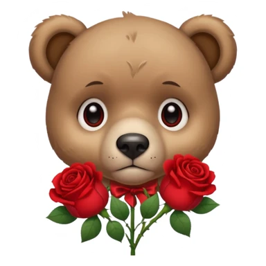 Cute bear with sad  puppy dog eyes holding roses   🥹with this emoji expression  sticker