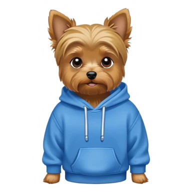 Yorkie wearing a sweatshirt sticker