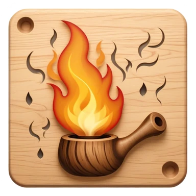 Pyrography icon, burning tool creating a detailed design on wood, visible heat marks and intricate patterns forming, smoke rising, wood texture, minimalistic style, clean lines, transparent background. sticker