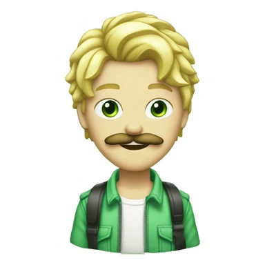 Jeune rappeur blond avec moustache et yeux vert cheuveux court qui chante avec un micro sticker