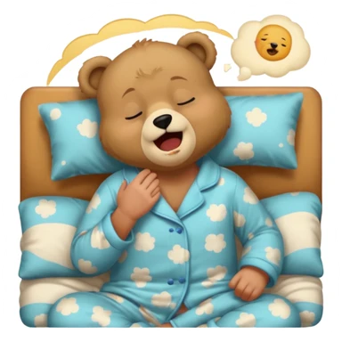Full Beary yawning, half-closed eyes, sleepy smile, cozy pajamas, warm lighting, bedtime aesthetic sticker
