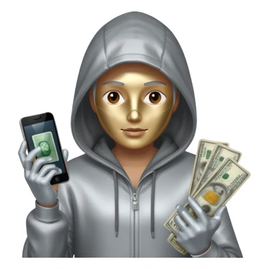 Silver skin, hoodied holding phone and money sticker