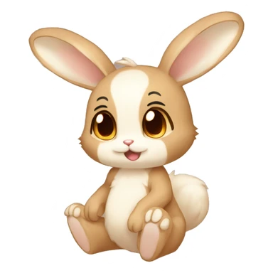 Cute, Shiny, Anthro, Sona, Brown, Normal-type-Ground-type Tan-Rabbit-Fakémon with Dark-Red eyes, beige ears, beige belly, beige paws, beige feet, full body sticker