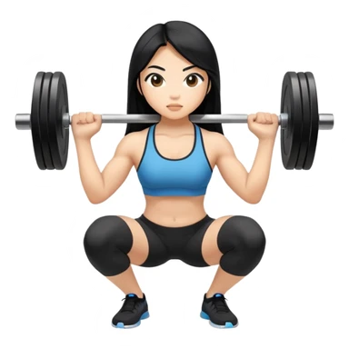 Asian girl with long black hair lifting weights and squatting  sticker