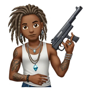 african-american race pig with dreads looking gangster with gun and tank top, with diamond blinging chain, with tattoos sticker