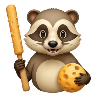 A realistic mad badger bowling while eating cheese sticks sticker