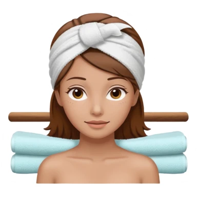 rosto de uma mulher com uma faixa de toalha no cabelo de cor todo castanho como se estivesse no spa, sem o pescoço, somente o rosto sticker