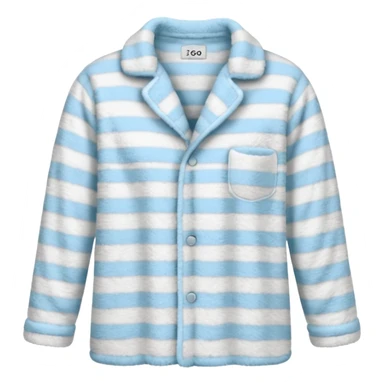 emoji of an isolated fluffy fleece pajama top with soft pastel vertical stripes, plush fuzzy texture, light grey and pastel blue tones, button-down long sleeves, neatly folded flat-lay, no person, no body, no mannequin, cozy warm winter mood, soft shading sticker