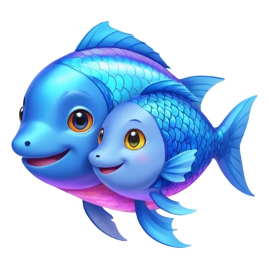Make a pair of hugging or cuddling best friends: a rainbow fish glow with a magical aura and a vivid blue fox sticker