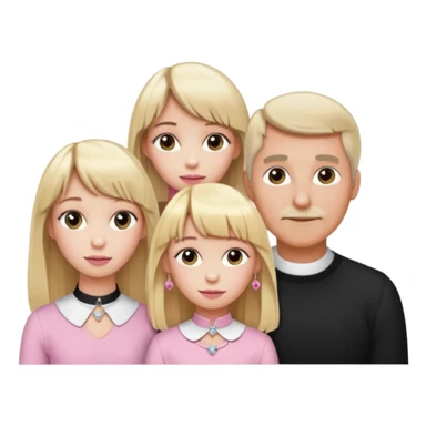 a family of three. daughter, mom and dad. long elegant blonde hair with bangs. almost female blonde boy femboy trap t-girl cute feminine makeup gay lingerie. skinny  body.   pink choker. whore hoop earrings. sticker