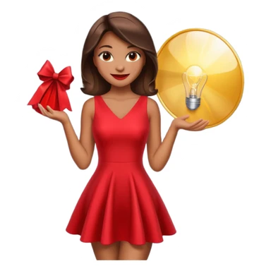 Glam girl under a soft spotlight posing with a shiny stylish dress, confident smile — picks the boldest deal sticker
