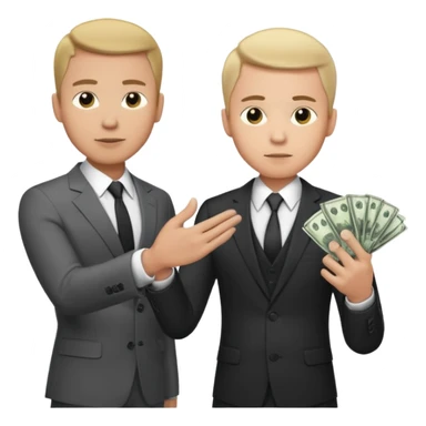 The businessman extends his hand to the side and give money to other businessman sticker