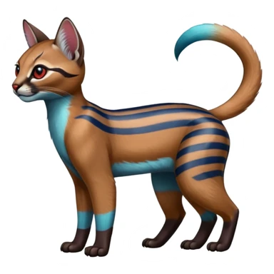 Colorful shiny striped blue with red markings tropical glorious iridescent divine exotic cute cool beautiful realistic caracal-civet-genet-sergal-vernid-Cacomistle-Trico-oncilla-animal-Fakémon-hybrid-fursona (full body) sticker