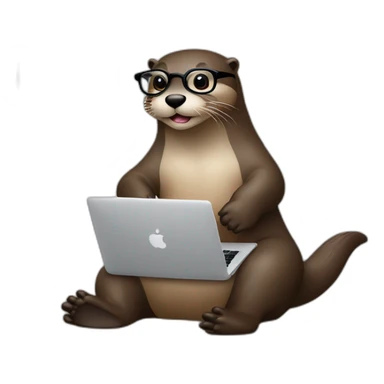 otter with eyeglasses leaning against a pillow while using a macbook sticker