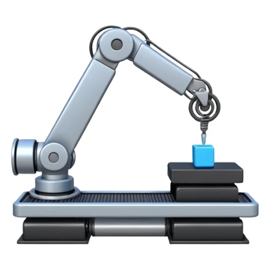 robot arm which is picking blue block on conveyor belt sticker