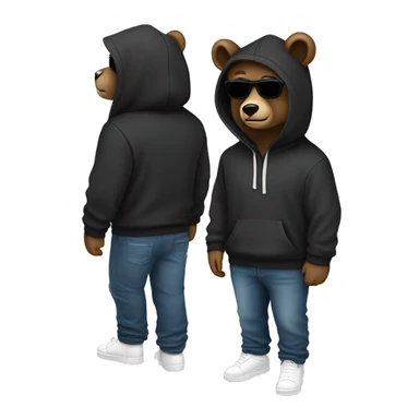 A bear wearing a hoodie and sunglasses with a good three-dimensional effect.Pants, jeans, hood color is black
Slightly wear sunglasses on your nose and make your head look down and your eyes look about two-thirds.
White sneakers sticker