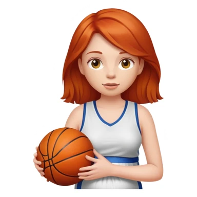 Redheaded girl with a basketball positioned like the pregnant woman emoji, but with a basketball instead of a belly sticker