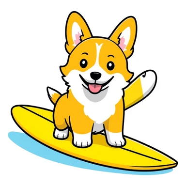 Corgi on a surfboard  sticker