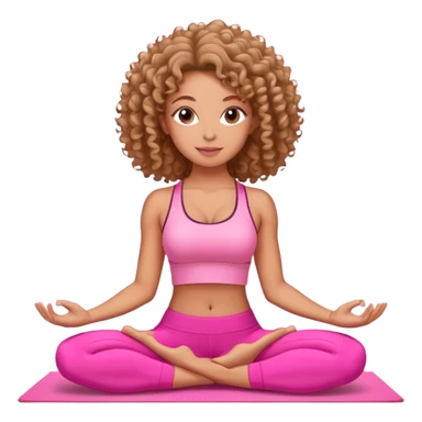 Uma mulher de cabelo cacheado, usando roupa de yoga rosa, em uma posição de yoga bonitinha  sticker