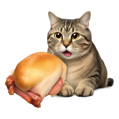 Fat Cat eating a iridescent chicken leg sticker