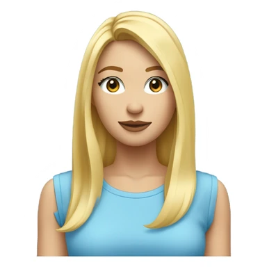 Femme aux cheveux mi-long blond lisse avec peau claire avec les yeux bleus et avec un t-shirt bleu ciel sticker