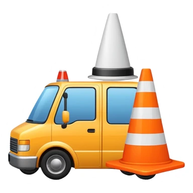 a truck driving over a white traffic cone, emoji style sticker