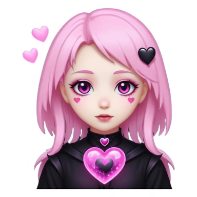 goth sakura black heart with glowing pink outline and magical sparkles sticker